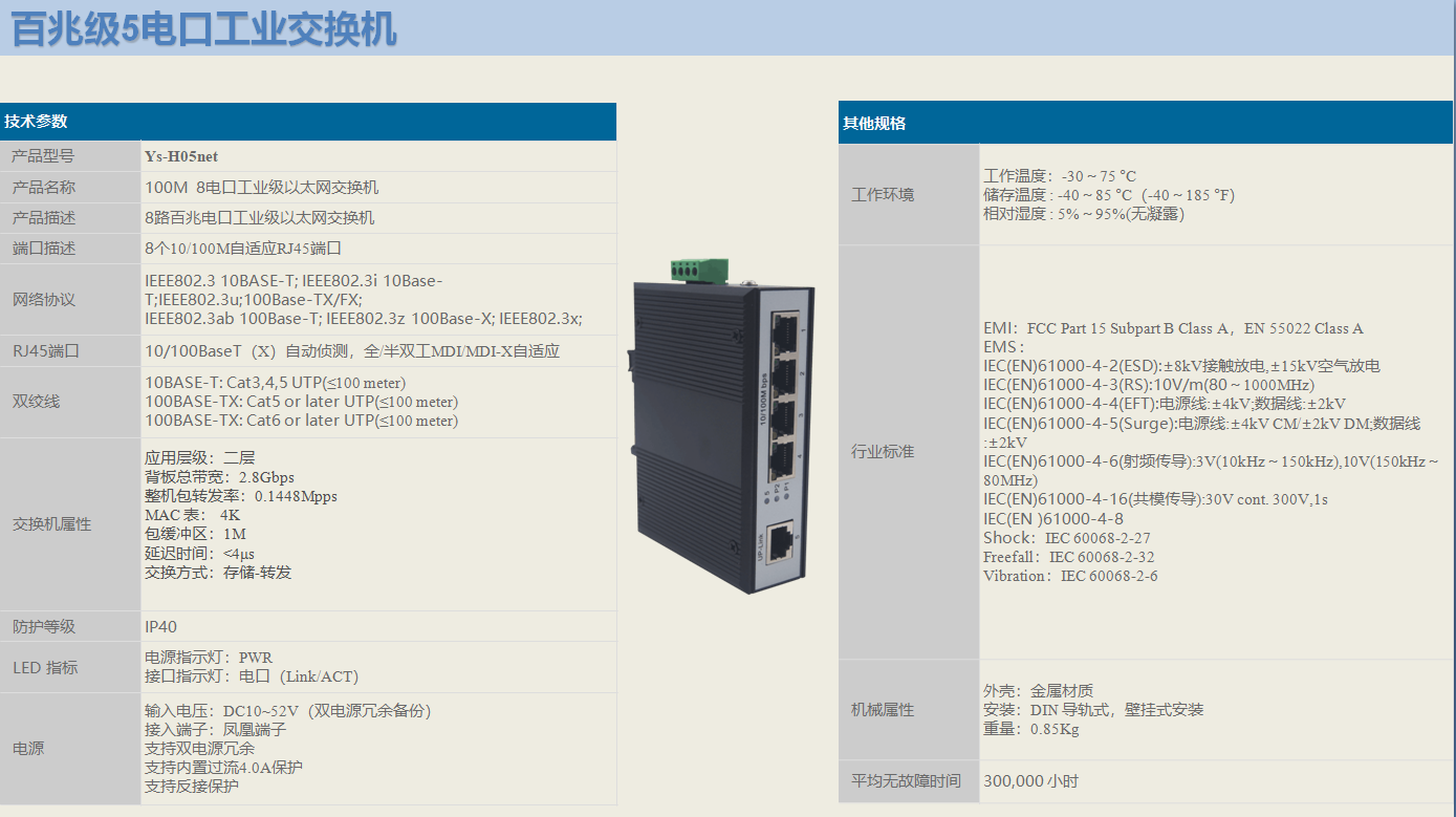 百兆5口工業(yè)交換機資料